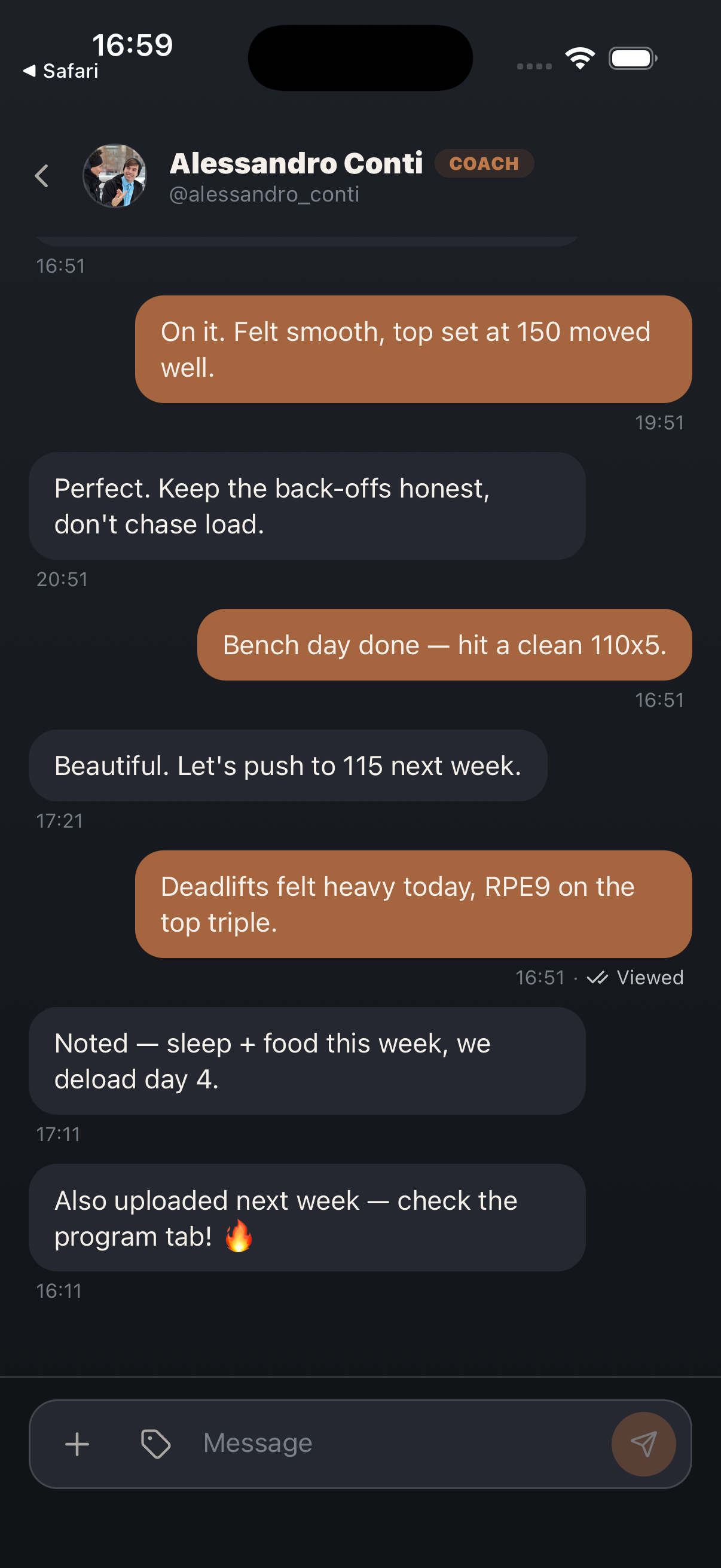 A Tempio coaching conversation with an athlete.